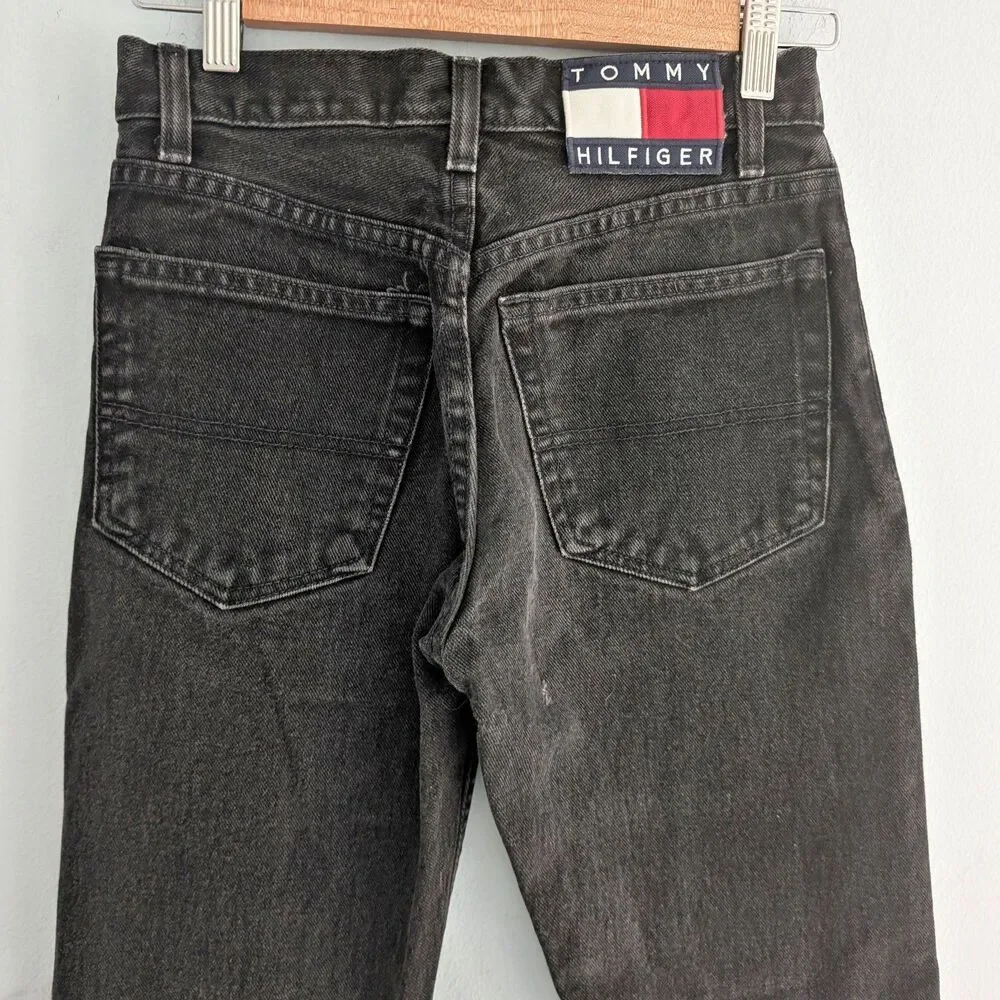Vintage 90s Y2K Tommy Hilfiger Jeans Black Denim Cropped Distressed JRS Size 1
